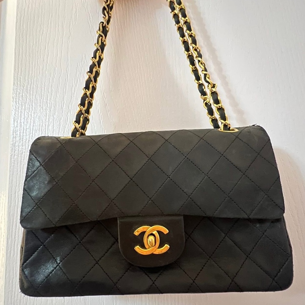 Vintage Chanel Classic Black and Gold medium flap Bag